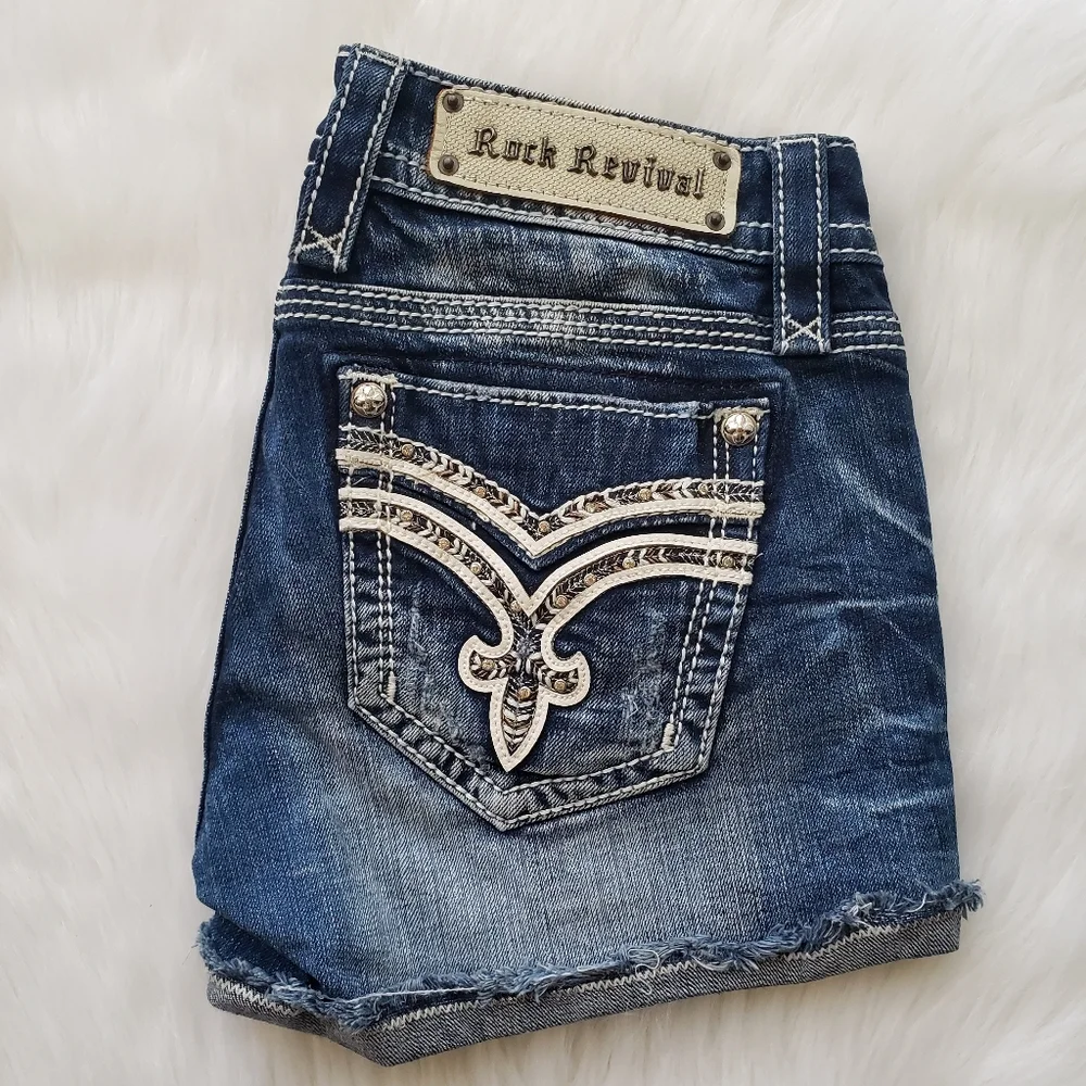 Rock Revival Distressed Blue Jean Shorts - Picture 1 of 5